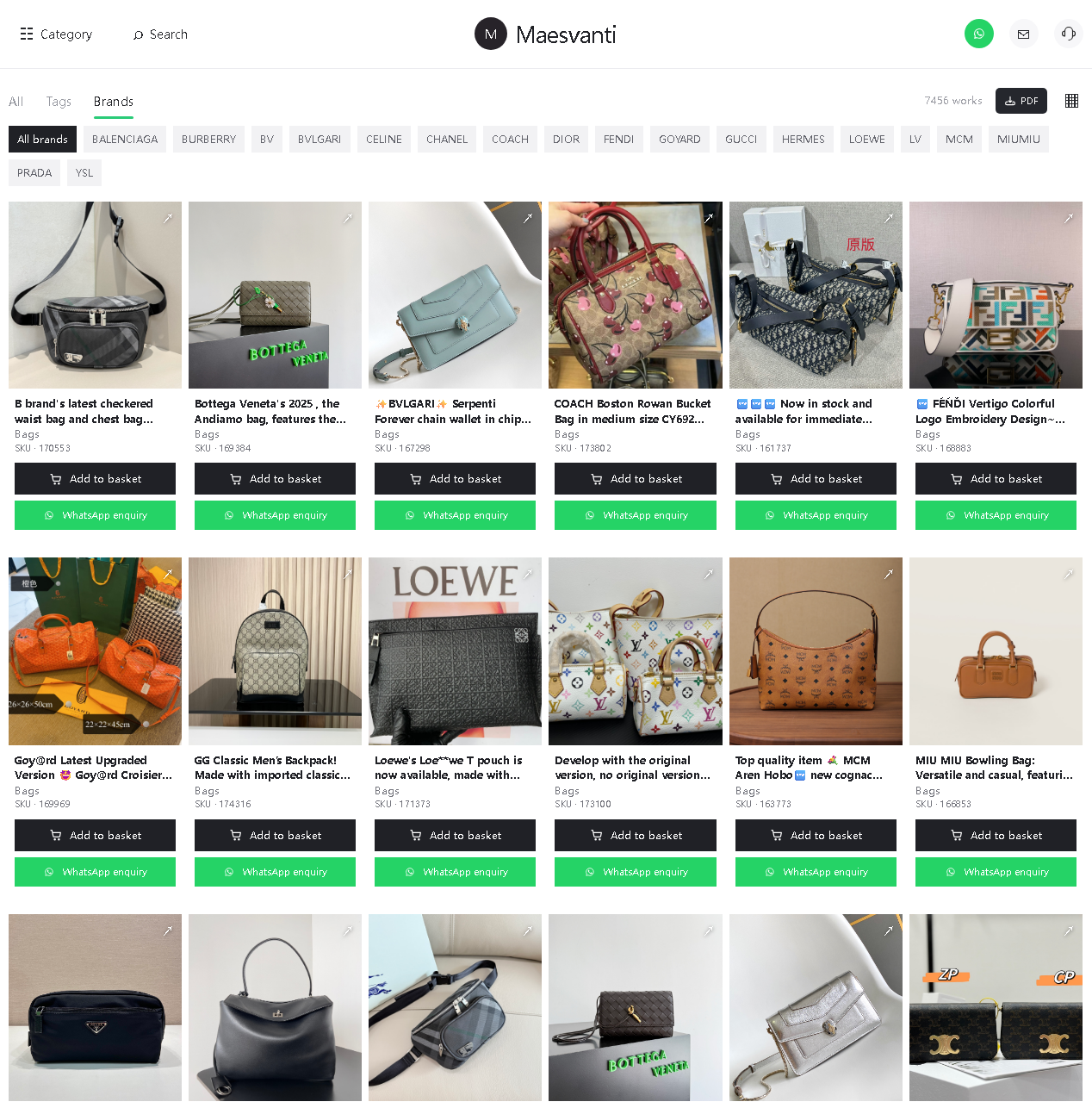 Available designer bag and footwear categories